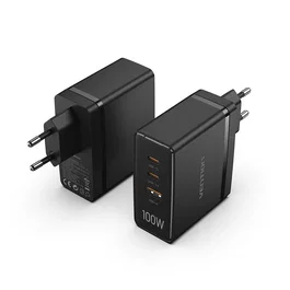 Vention FEGB0-EU Cargador de Pared 100W Negro con 2 Puertos USB-C y 1 USB-A, Quick Charge 3.0 y PD 3.0, Protección Sobrecarga