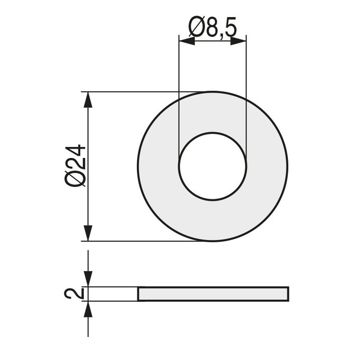 DUVER Arandela Plástico Negro Ø8.5x24x2mm Polietileno Alta Densidad