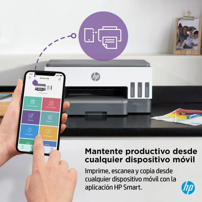 HP Impresora Multifunción Smart Tank 7005 A4 Tinta Inyección Térmica 4800x1200DPI 15ppm Wi-Fi All-in-One Copiadora Escáner Color 28B54A Light Basalt