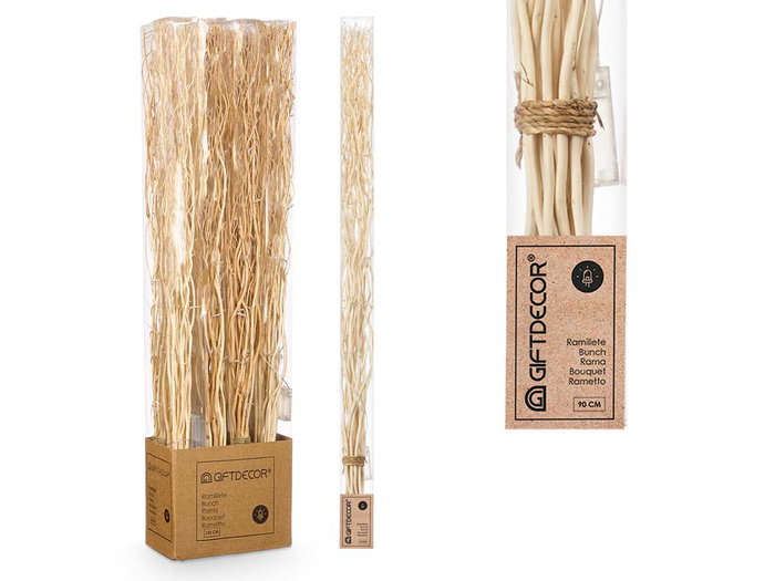 Giftdecor Ramillete de Varillas Natural con 30 LEDs, 120 cm de Alto, 10x10 cm de Ancho/Largo, Madera de Sauce (Set de 8)