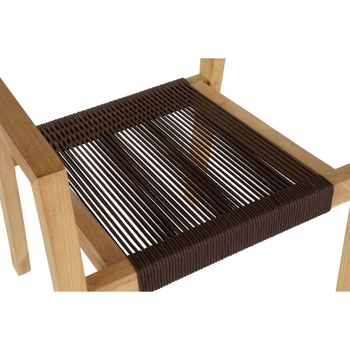 DKD Home Decor Mesa y Set de 5 Piezas en Teca y Cuerda Marrón 90x90x75 cm