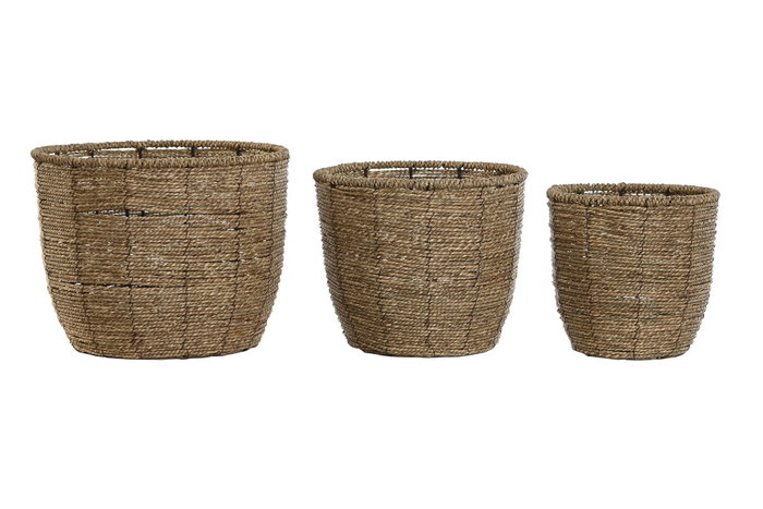 DKD Home Decor Set de 3 Maceteros de Fibra 31x31x24 Natural Marrón