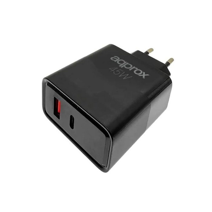 Approx Cargador de Pared 45W con 1xUSB-C y 1xUSB-A, Negro Approx Cargador de Pared 45W con 1xUSB-C y 1xUSB-A, Negro