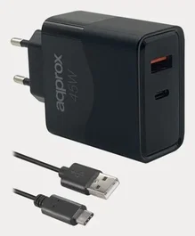 Approx APPUSBWALL45W Cargador de Pared 45W Dual USB-C PD (45W) & USB-A (20W) con Carga Rápida, Incluye Cable USB-A a USB-C