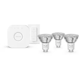 Philips Hue Starter Kit Essential White and Color Ambiance con 3 bombillas GU10, Puente y Regulador