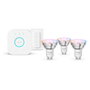 Philips Hue Starter Kit Essential White and Color Ambiance con 3 bombillas GU10, Puente y Regulador