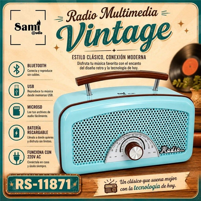 SAMI Radio Sami Vintage 3 bandas azul AC/batería multimedia