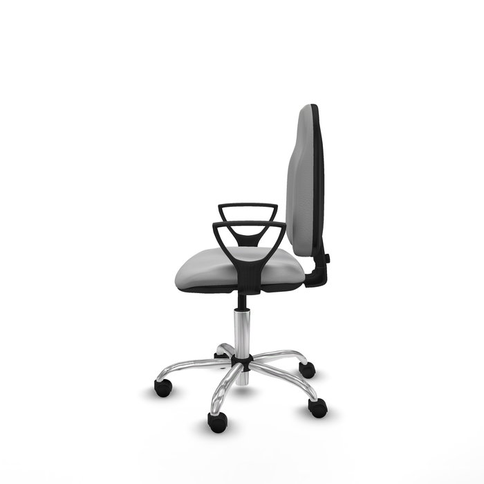 Silla de oficina Algarra con mecanismo Contacto permanente básico tapizada con Similpiel color Gris claro. Equipada con Base cromada, Brazos fijos y Ruedas de nailon 50 mm