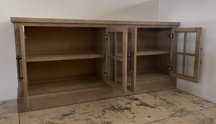 DKD Home Decor Buffet de Madera de Hevea y Cristal Natural