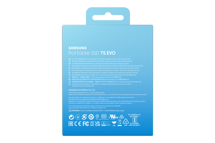 Samsung SSD Portátil T5 EVO 2 TB USB 3.2 Gen 1 Externa, Negro, Hasta 460 MB/s, Resistente a Caídas, 256-bit AES, Compatible PC/Mac/Android/Consolas, Incluye Software Magician
