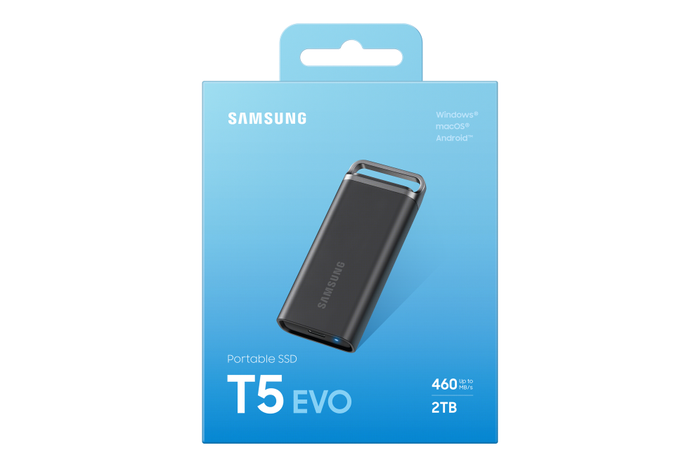 Samsung SSD Portátil T5 EVO 2 TB USB 3.2 Gen 1 Externa, Negro, Hasta 460 MB/s, Resistente a Caídas, 256-bit AES, Compatible PC/Mac/Android/Consolas, Incluye Software Magician