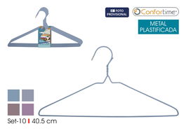 Inde Set 10 Perchas Metal Plastificado 40.5 cm Confortime (24 Unidades)