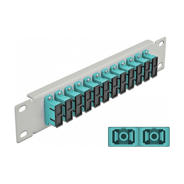 DeLOCK Patchpanel de fibra óptica 12 puertos SC Duplex 10″ aqua/gris DeLOCK Patchpanel de fibra óptica 12 puertos SC Duplex 10″ aqua/gris