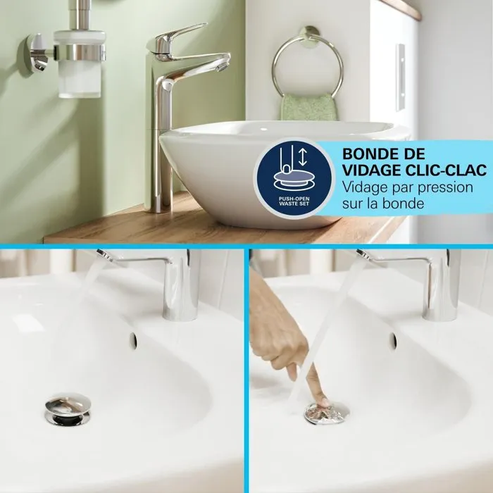 Grohe 24331001 Mezclador Monomando de Lavabo Cromo Alto Tamaño XL Ahorro Agua Desagüe Click-Clack