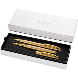 Pelikan Set Bolígrafo y Estilográfica Jazz Noble Elegance Tinta Azul Color Oro Estuche De Regalo