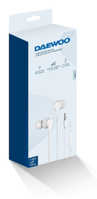 DAEWOO Auriculares In-Ear con Micrófono, Cable Jack 3.5 mm, Blanco, Control de Volumen