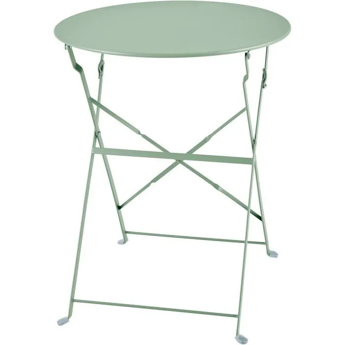Conjunto Bistró Mesa Redonda 60 cm con 2 Sillas para 2 Personas - Acero Pintado en Polvo - Verde Celadón - Mesa 60x71 cm, Silla 42x45x82 cm