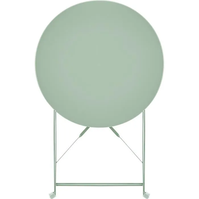 Conjunto Bistró Mesa Redonda 60 cm con 2 Sillas para 2 Personas - Acero Pintado en Polvo - Verde Celadón - Mesa 60x71 cm, Silla 42x45x82 cm