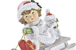 DKD Home Decor Figura Navidad Tradicional Resina Rojo Blanco Dorado Trineo 6 x 10.5 x 13 cm (2 Unidades)