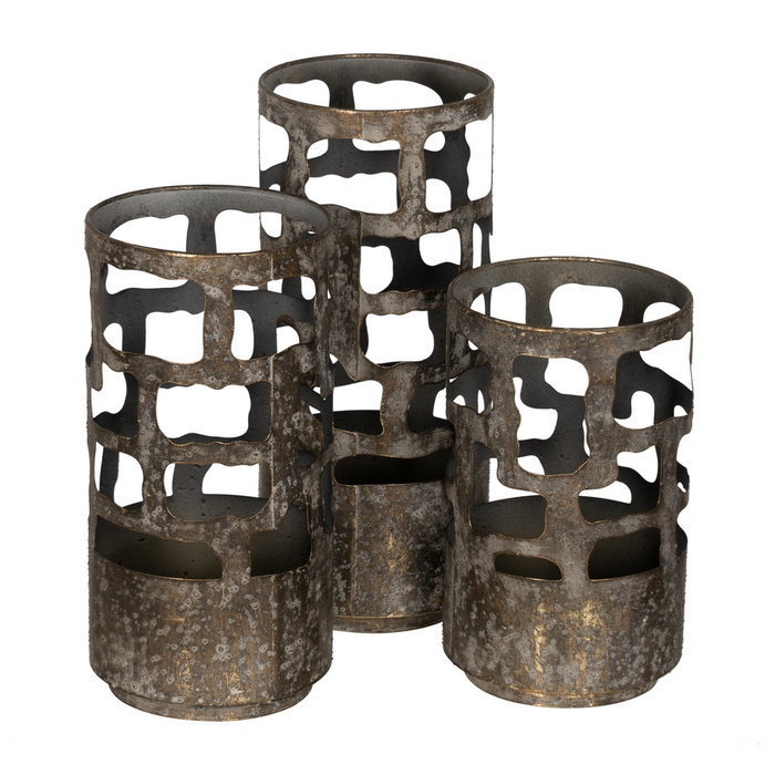 Portavelas Oro Envejecido Metal 15 X 15 X 25 cm Portavelas Oro Envejecido Metal 15 X 15 X 25 cm