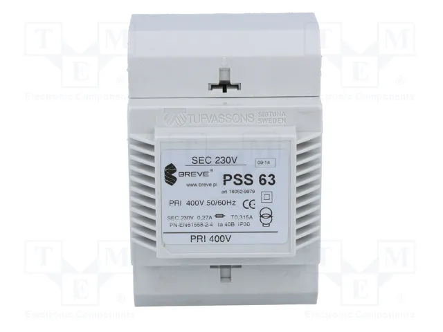 BREVE TUFVASSONS Transformador de red 63VA 400VAC/230V