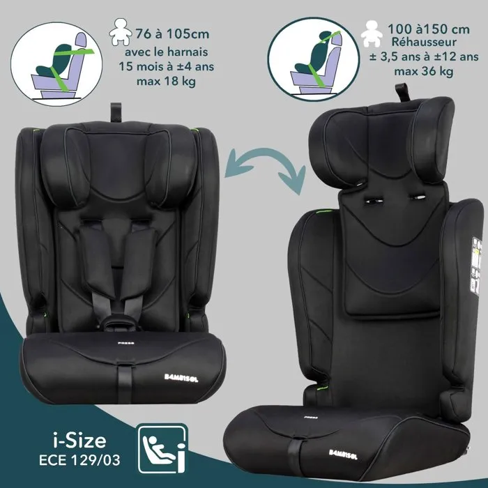 BAMBISOL Silla de Coche Convertible AY570N Grupo 1/2/3 I-Size Negro - Silla Infantil para Coche