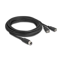 DeLOCK 60652 Cable M12 Codificación A de 8 Pines a 2 x USB 2.0 Tipo-A, 5 m, Negro
