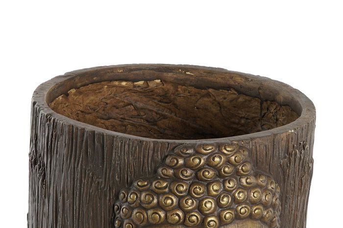 DKD Home Decor Macetero Oriental Dorado Marron Fibra de Vidrio Buda 29 x 26 x 30 cm (2 Unidades)