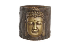 DKD Home Decor Macetero Oriental Dorado Marron Fibra de Vidrio Buda 29 x 26 x 30 cm (2 Unidades)