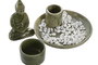 DKD Home Decor Soporte Incienso Oriental Buda Cerámica Piedras Mostaza Gris 13 x 13 x 10 cm (8 Unidades)
