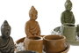 DKD Home Decor Soporte Incienso Oriental Buda Cerámica Piedras Mostaza Gris 13 x 13 x 10 cm (8 Unidades)