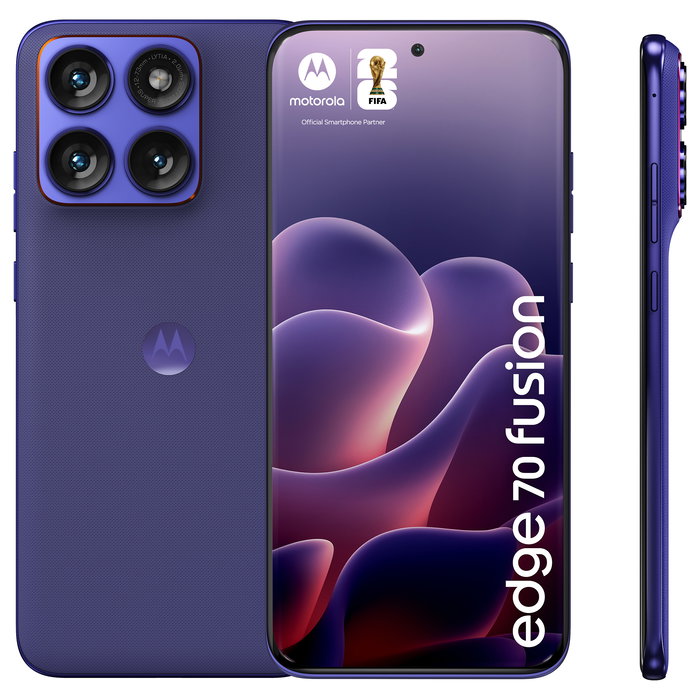 Motorola Edge 70 Fusion Smartphone 6.78" Extreme AMOLED 144Hz Snapdragon 7s Gen 3 8GB RAM 256GB 50MP Cámara Sony LYTIA 710 5200 mAh IP68 Android 16.0 Violeta Orient Blue