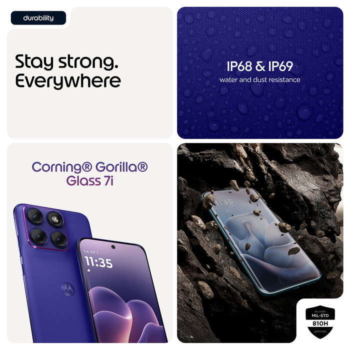 Motorola Edge 70 Fusion Smartphone 6.78" Extreme AMOLED 144Hz Snapdragon 7s Gen 3 8GB RAM 256GB 50MP Cámara Sony LYTIA 710 5200 mAh IP68 Android 16.0 Violeta Orient Blue