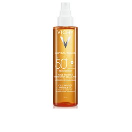 VICHY Capital Soleil Spray Aceite Invisible Cell Protect SPF50+ 200 ml - Fotoprotector Solar Facial y Corporal Resistente al Agua - Tecnología Netlock - Hipoalergénico