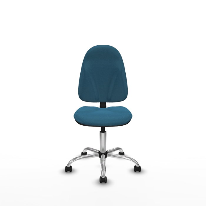 Silla de oficina Algarra con mecanismo Contacto permanente básico tapizada con Tela color Verde petróleo. Equipada con Base cromada, Sin brazos y Ruedas autofrenantes