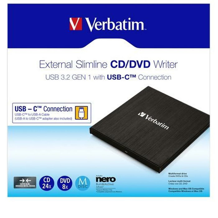Verbatim Slimline CD/DVD ReWriter USB-C Negro