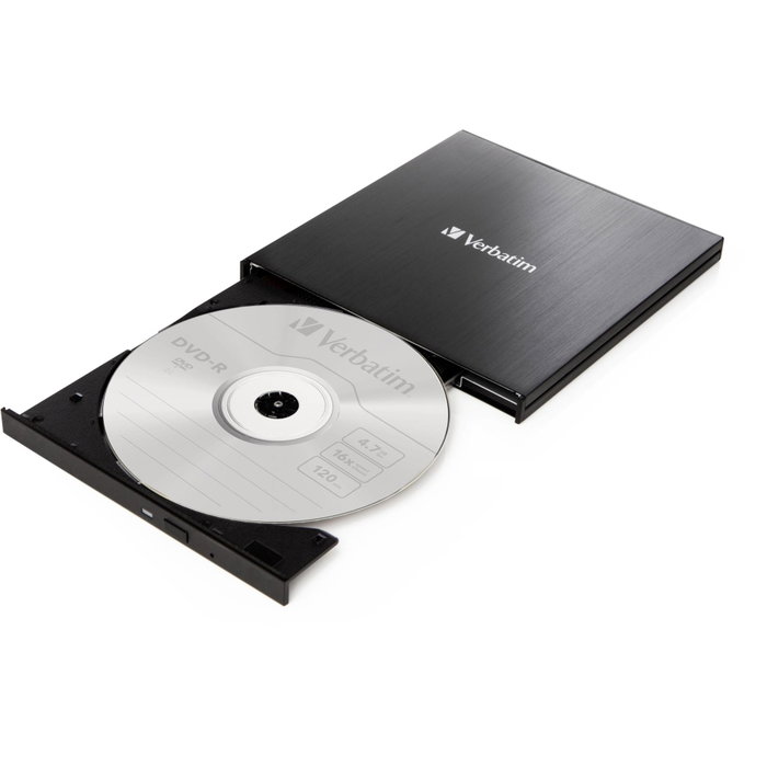 Verbatim Grabadora Externa Slim de CD/DVD 43886 con USB-C, Negro