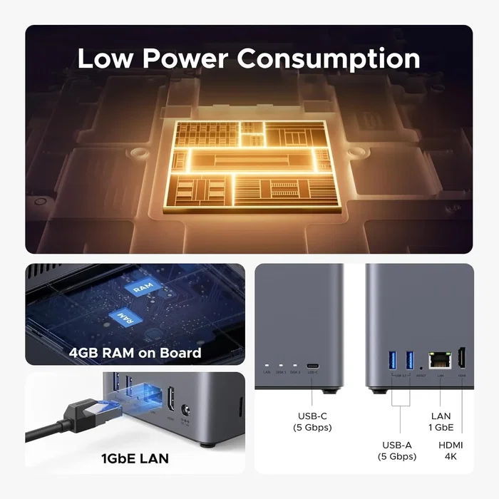 Ugreen DH2300 NAS Mini Tower Gris 4 GB Ugreen DH2300 NAS Mini Tower Gris 4 GB