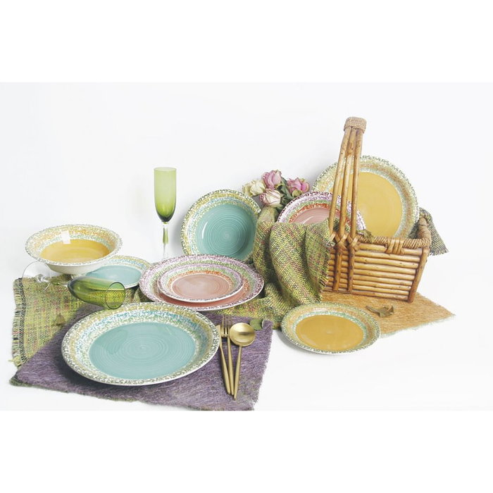 DKD Home Decor Set de Vajilla de 18 Piezas en Gres Rosa