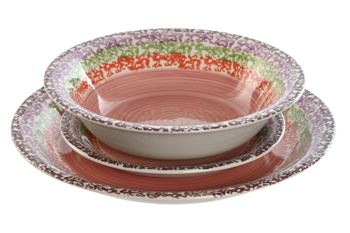 DKD Home Decor Set de Vajilla de 18 Piezas en Gres Rosa