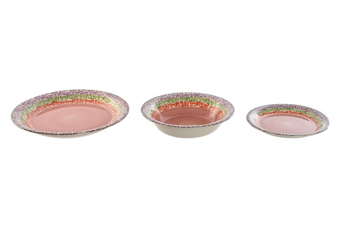 DKD Home Decor Set de Vajilla de 18 Piezas en Gres Rosa