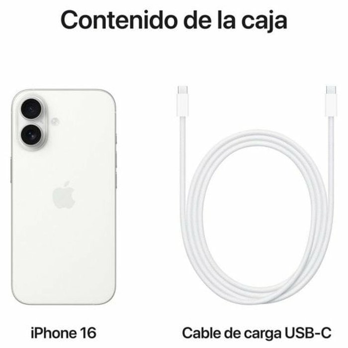 Apple iPhone 16 Smartphone - 128 GB Blanco, Pantalla Super Retina XDR OLED de 6.1", Cámara trasera 48 MP, Chip A18, iOS 18, 5G, Resistencia IP68