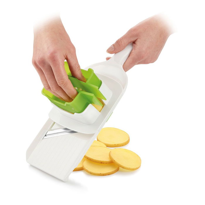 Tescoma Mandolina Handy con Soporte Multifunción y Hoja de Acero Inoxidable Ajustable