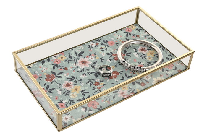 DKD Home Decor Bandeja de Cristal y Metal Surtida Beige y Verde 24x14x4 cm