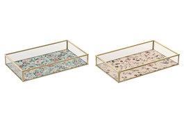 DKD Home Decor Bandeja de Cristal y Metal Surtida Beige y Verde 24x14x4 cm