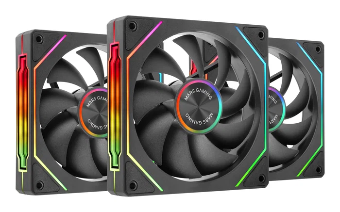 Mars Gaming MF-LINKFINITYKIT2 Kit de 3 Ventiladores ARGB 120mm para PC con Infinity Mirror, Sistema Magnético Linkfinity y Control PWM, Negro