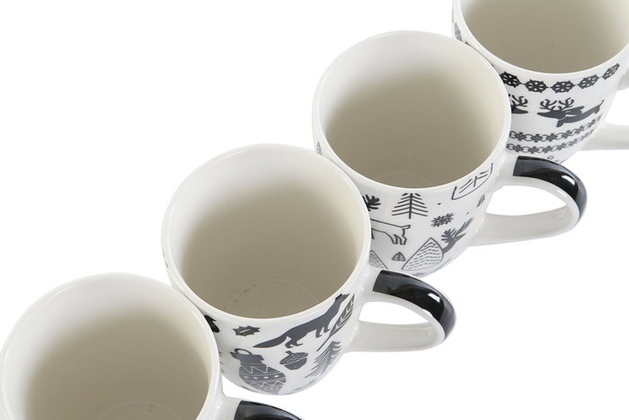 DKD Home Decor Set de 4 Tazas de Porcelana Negro 360ml DKD Home Decor Set de 4 Tazas de Porcelana Negro 360ml