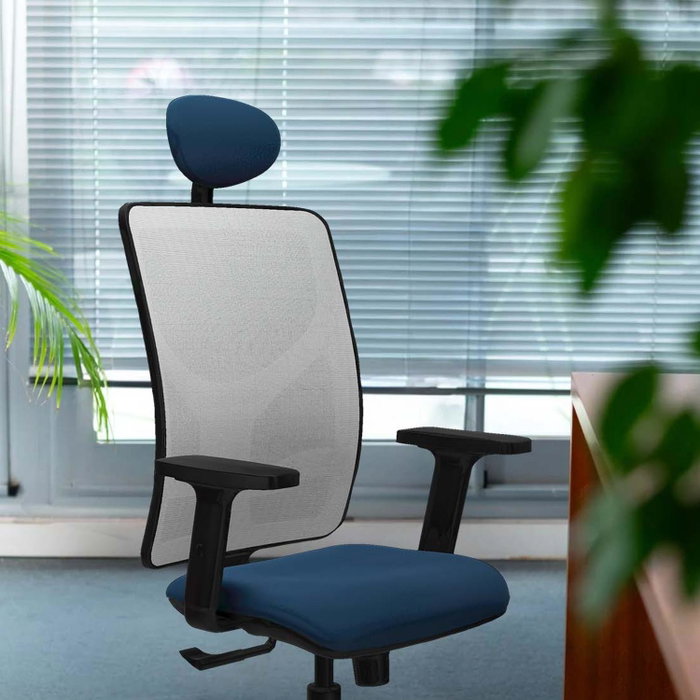 PIQUERAS Y CRESPO Silla de oficina Motilla con mecanismo Sincro, Azul y Blanco