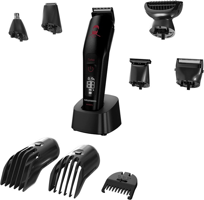 Grundig Cortapelo Recargable para Barba con Accesorios, Pantalla de Carga y Tecnología Wet & Dry, Ideal para Cuidado Personal y Viajes