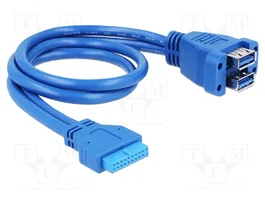 DeLOCK 82942 Cable USB de 0,45 m con cabezal de 19 pines a 2 conectores USB 3.0 hembra